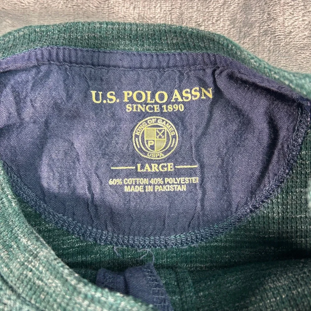 U.S. Polo Assn. Men's Green Heathered Long‎ Sleeve Henley Thermal Shirt Size L